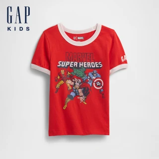 【GAP】男幼童裝 Gap x Marvel漫威聯名 Logo純棉印花圓領短袖T恤-紅色(771489)