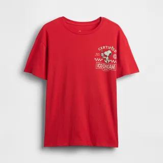 【GAP】女童裝 Gap x Snoopy史努比聯名 印花圓領短袖T恤-紅色(780477)