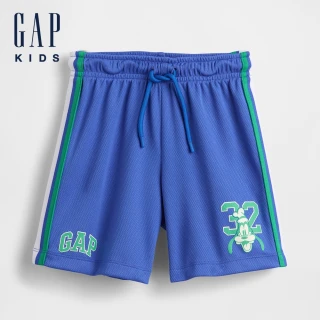 【GAP】男幼童裝 Logo印花抽繩鬆緊短褲-藍色(779658)
