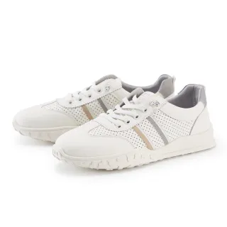 【ORIN】免綁帶打孔透氣真皮休閒鞋(灰色)