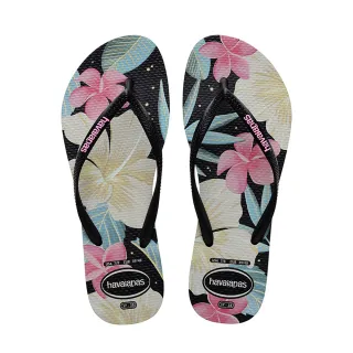 【havaianas 哈瓦仕】拖鞋 女鞋 夾腳拖 花卉 Slim Floral 黑 4129848-1191W(哈瓦士)
