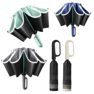 【GER 泰】2入組 抗強風60骨全自動環扣黑膠反向傘(五色 反向傘 折疊傘 自動傘 雨傘)