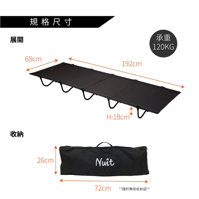 【NUIT 努特】黑傑克輕便折疊行軍床 單寧黑 露營 野營 便攜折疊床 看護椅床 午睡床 折疊床(NTB89TB)