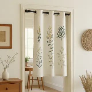 【PLUSIEURS】棉質花草穿環短門簾(寬90*高90公分 贈送小桿)