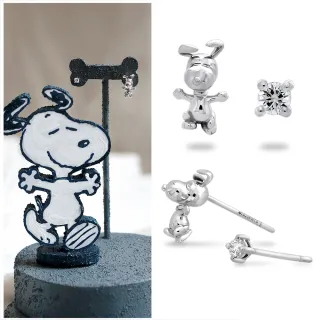 【Vividventure 亞帝芬奇】新年 情人 禮物 限時優惠 史努比 14K 5分 天然鑽石 耳環 歡樂躍動(SNOOPY聯名)