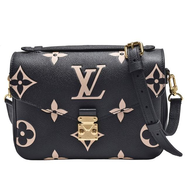 LV LOUIS VUITTON 路易威登 M45773 POCHETTE METIS 系列經典 Empreinte 皮革手提包，黑色牛皮質感，簡約設計，適合日常搭配。配有原廠防塵袋與可拆式背帶，可調整長度，輕便實用。內設3個夾層，方便收納，為女性日常出勤或輕旅行提供優雅選擇。