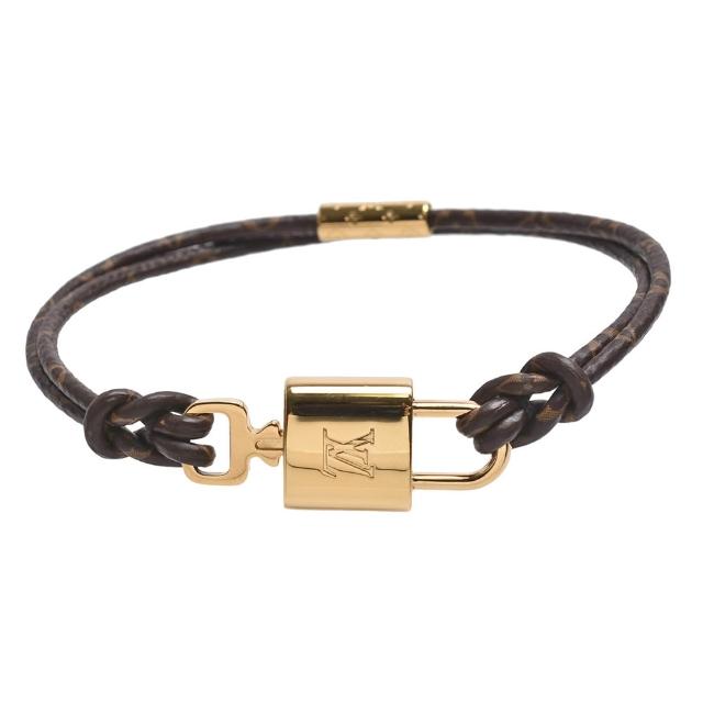 LV LOUIS VUITTON路易威登 M8058F 飾品 經典 Twinlocks Monogramr 印花帆布鎖頭造型手鐲