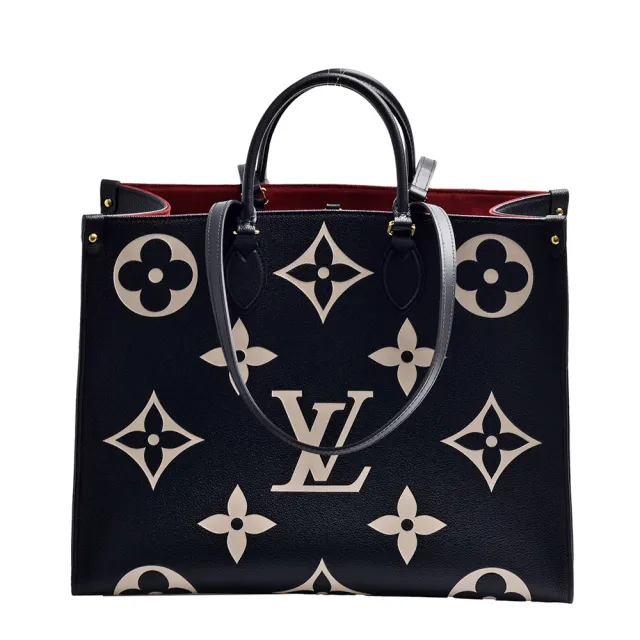 【Louis Vuitton 路易威登】M45945經典ONTHEGO GM Empreinte雙色牛皮手提/肩背購物包(黑/米色)