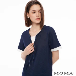 【MOMA】活力丹寧假兩件式抽繩上衣(藍色)