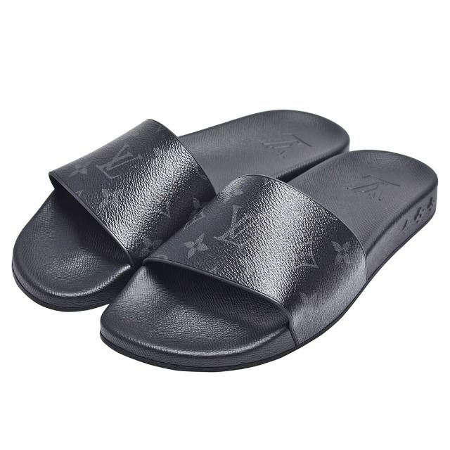 LV LOUIS VUITTON路易威登 1A3YCO 經典 Eclipse 印花帆布男士拖鞋 黑色