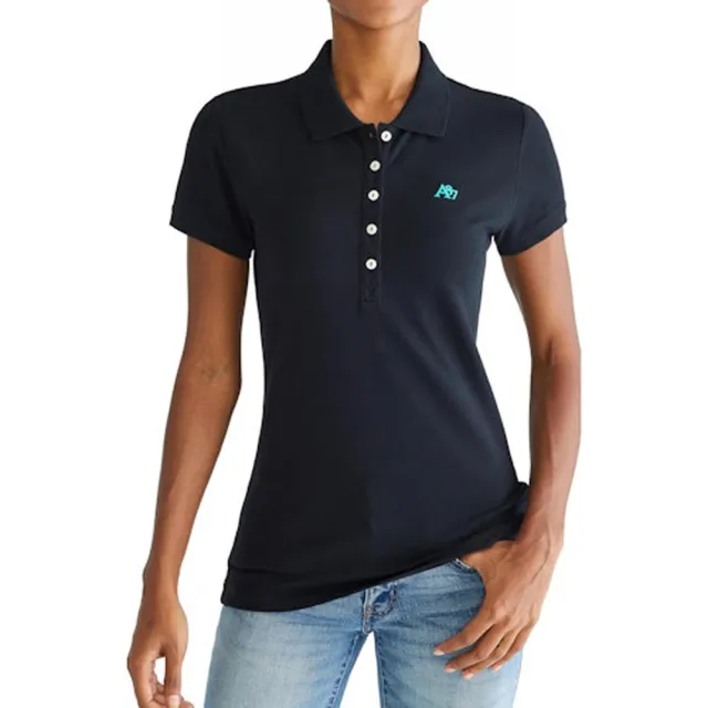 【Aeropostale】2025女時尚字母標誌寶藍色短袖POLO-網