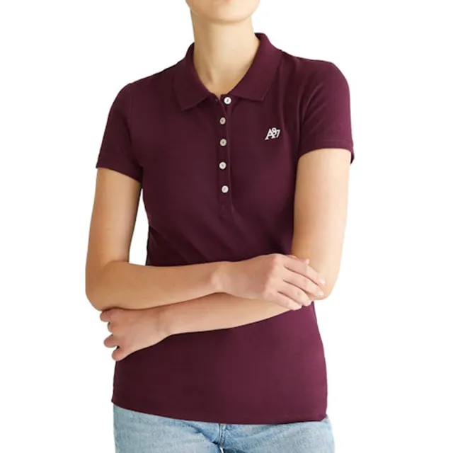 【Aeropostale】2025女時尚字母標誌酒紅色短袖POLO-網