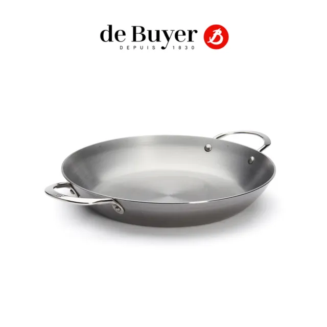 【de Buyer 畢耶】原礦蜂蠟鐵鍋 雙握耳平底鍋28cm-適用IH爐(適用烤箱)