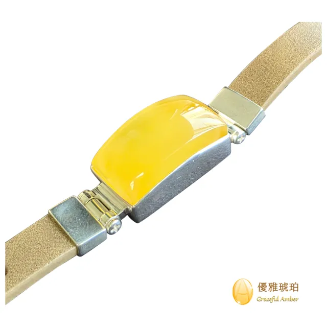 【優雅琥珀】來自波蘭 優質金絞蜜 皮革手環(琥珀色澤飽滿 義大利牛皮手環  具鑑定證書)