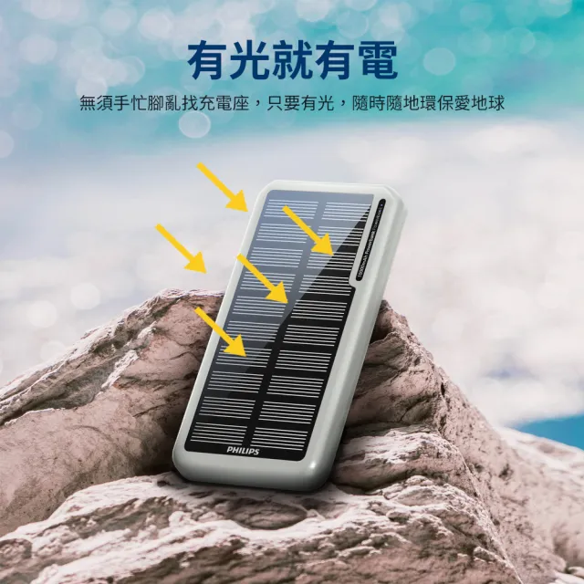 【Philips 飛利浦】1+1超值組-DLP7728N 10000mAh 2孔輸出 太陽能行動電源(有太陽就有電/多孔輸入/DLP2550V)
