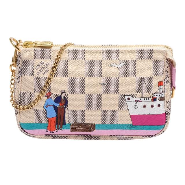 LV LOUIS VUITTON路易威登 N41669 節慶限量款 Damier 廣告插畫拉鍊手提包