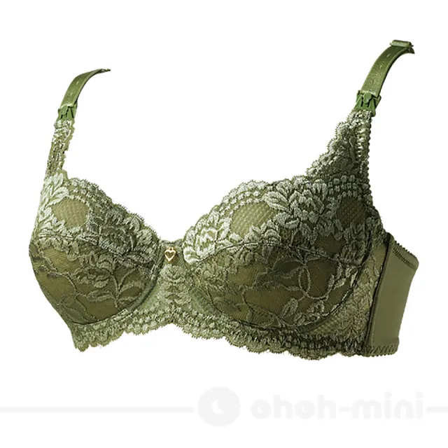【Gennies 奇妮】哺乳內衣 浪漫蕾絲軟鋼圈內衣 歐歐咪妮(橄欖綠 特選)