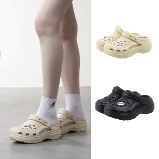 【KANGOL】女款 厚底增高輕量 洞洞鞋休閒鞋(黑/奶茶色)