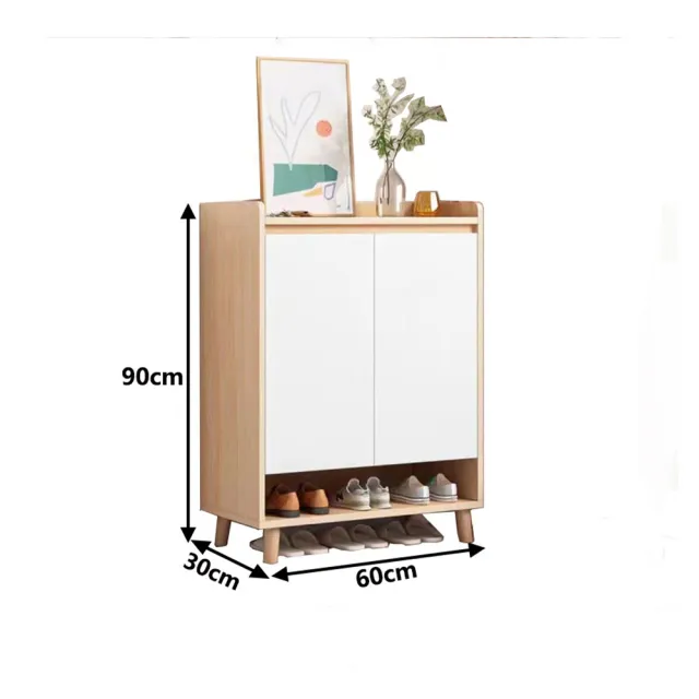 【E-factory】鞋櫃 鞋架 60公分兩門鞋櫃 鞋櫃玄關 鞋櫃收納櫃 玄關櫃(445-兩門鞋櫃60公分（田園橡木色）)