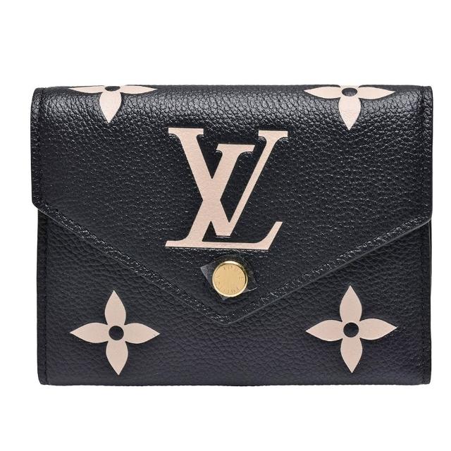 【Louis Vuitton 路易威登】M80968 Victorine系列Empreinte雙色牛皮三折暗釦短夾(黑/米)