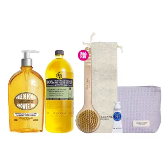 【L’Occitane 歐舒丹】官方直營 杏仁沐浴油奢寵升級組(沐浴油500ml+補充瓶500ml 送美體刷/卸防曬/618限定)