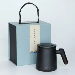 日式山巒木柄陶瓷泡茶杯-禮盒裝(帶蓋馬克杯 水杯 泡茶壺 辦公室 咖啡杯 伴手禮物)