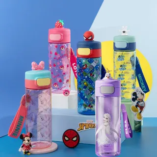 【Disney 迪士尼】3D公仔造型Tritan輕便尼龍提帶兒童彈蓋直飲水壺 - 530ml(蜘蛛人/草莓熊/米奇/米妮)