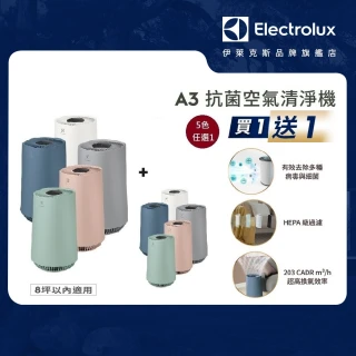 買一送一【Electrolux 伊萊克斯】Flow A3 Air 抗菌空氣清淨機-五色任選(8坪適用FA31-202)