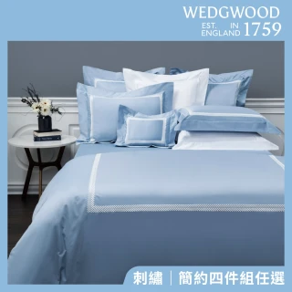【WEDGWOOD】80支簡約經典 薄被套枕套床包四件組(雙人｜長纖棉刺繡/天絲任選)