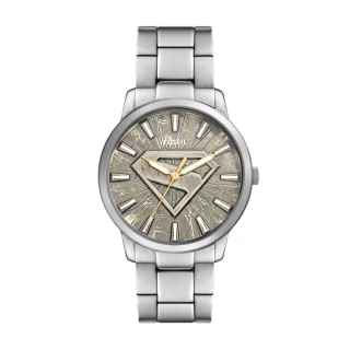 【FOSSIL】x Superman 英雄 S 限量聯名手錶 銀色不鏽鋼錶帶 42MM(LE1207SET)