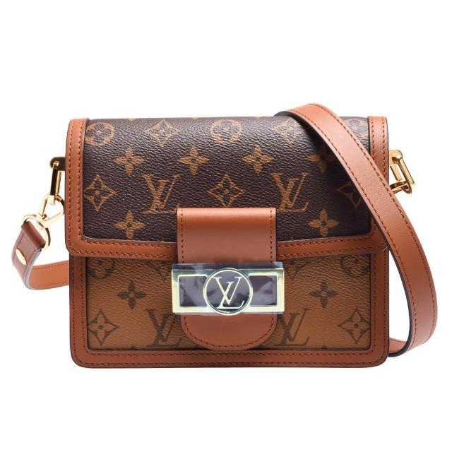 【Louis Vuitton 路易威登】M45959 MINI DAUPHINE系列帆Reverse皮革飾邊帆布肩/斜背包