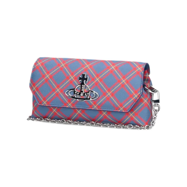 【Vivienne Westwood】女款 Pouch Mini 格紋斜背包(藍色/橘色)