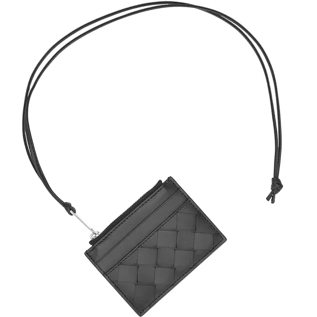 【BOTTEGA VENETA 寶緹嘉】620344 黑  編織中格(掛繩 拉鏈零錢/卡包)