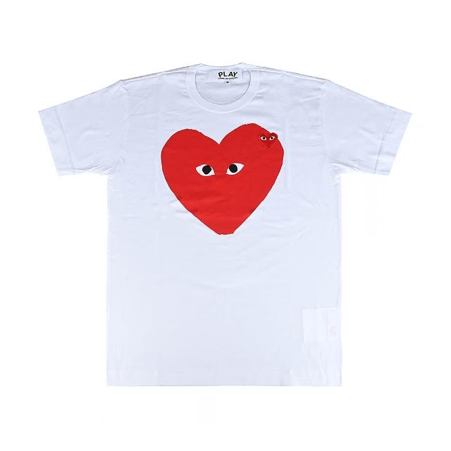 【Comme Des Garcons CDG】Comme Des Garcons Play川久保玲印花大愛心搭布標貼小愛心純棉短袖T恤(男款/白)