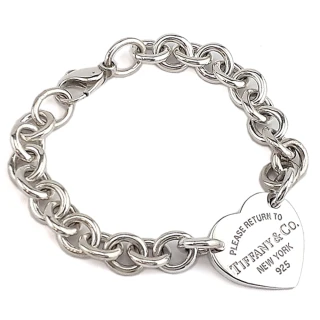 【Tiffany&Co. 蒂芙尼】925純銀-RTT 刻字心牌吊飾經典手鍊(展示品)