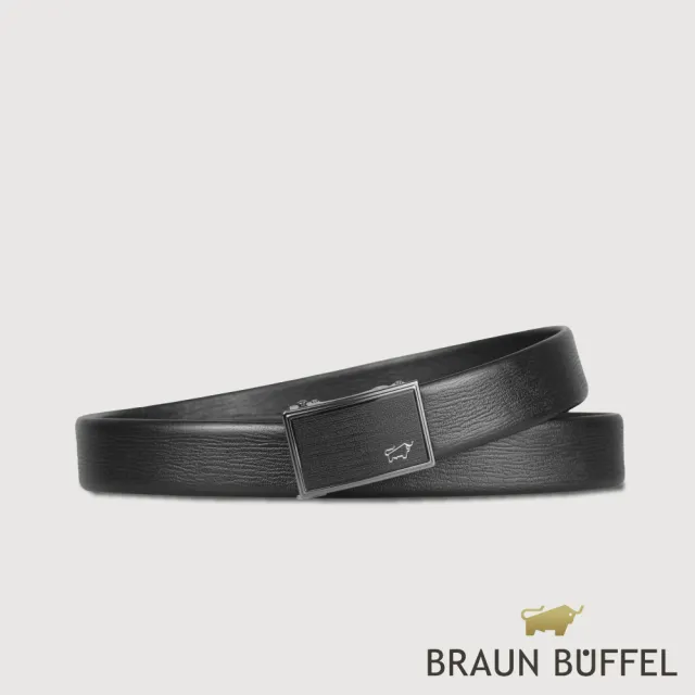 【BRAUN BUFFEL 德國小金牛】時尚紳士 樹皮壓紋自動扣皮帶-鎗色(BF25S-WEG21142-SGU) 送禮推薦