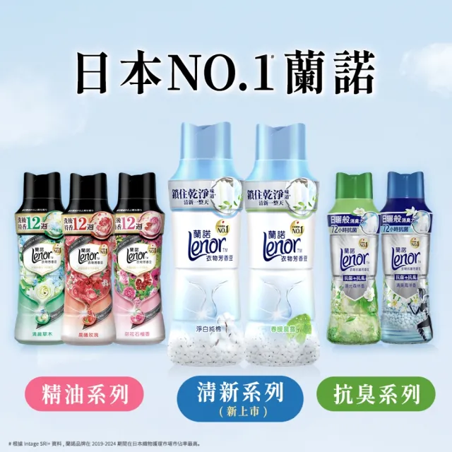 折價券專用【Lenor 蘭諾】衣物芳香豆/香香豆 455ml補充包X4(淨白純棉/春暖晨露)