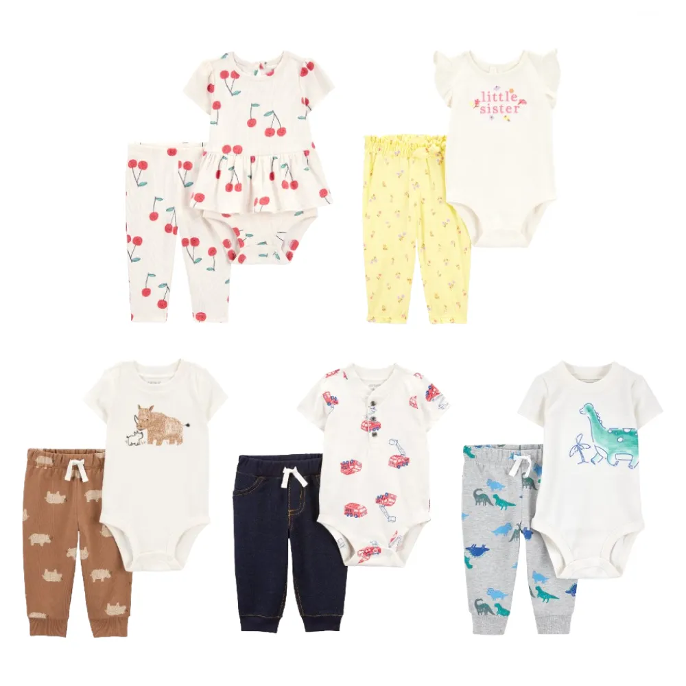 【Carter’s官方授權】嬰兒夏日短袖2件組套裝（包屁衣/長褲）－多款任選(原廠公司貨 童裝 嬰兒裝)