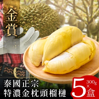 【金賞】泰國A+老欉金枕頭榴槤300克x5盒(原裝進口、品質嚴選)