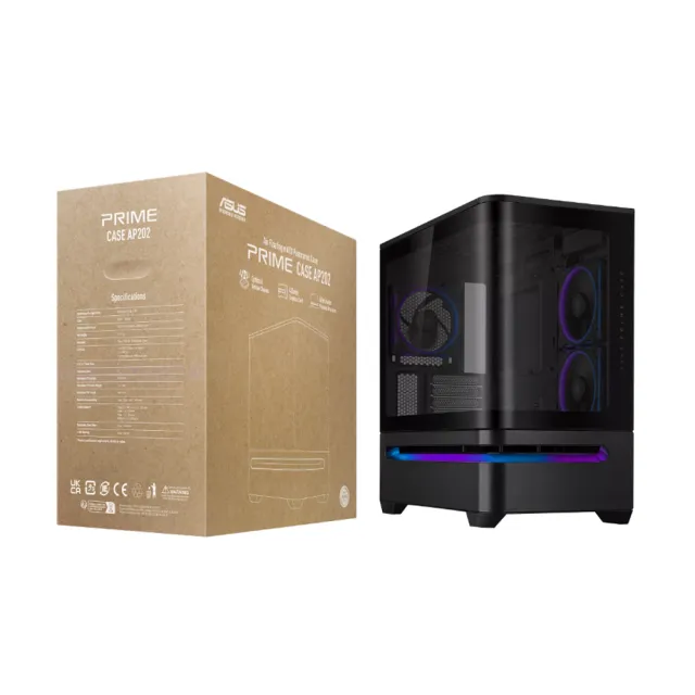 【ASUS 華碩】Prime AP202 ARGB 曲面全景玻璃電腦機殼 黑色(PRIME-AP202-ARGB-BLACK-TG)