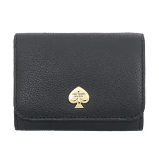 【KATE SPADE】Kayla系列簡約黑皮革KS小桃心logo皮革短夾(KK056-001)
