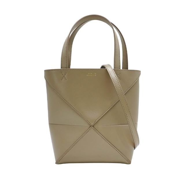 【LOEWE 羅威】Mini Puzzle Fold 小牛皮迷你兩用包(灰沙色)