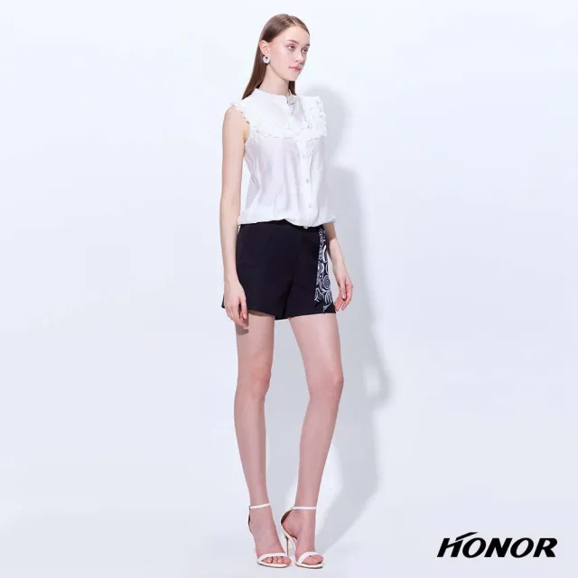 【HONOR 山形屋】出清品 立領層次蕾絲荷葉無袖上衣-白(限定出清)