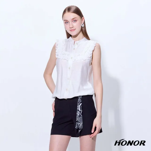 【HONOR 山形屋】出清品 立領層次蕾絲荷葉無袖上衣-白(限定出清)