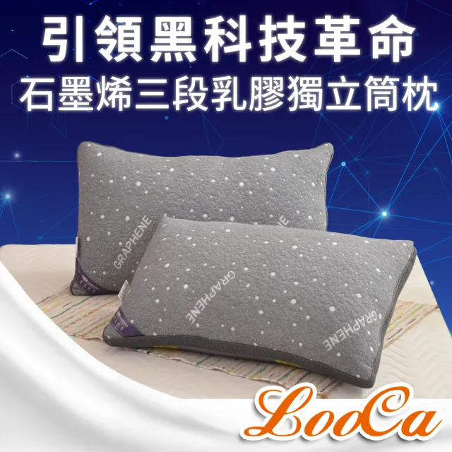 【送美式枕套】LooCa石墨烯醒腦枕頭1入(抗菌+乳膠+三段式獨立筒枕)