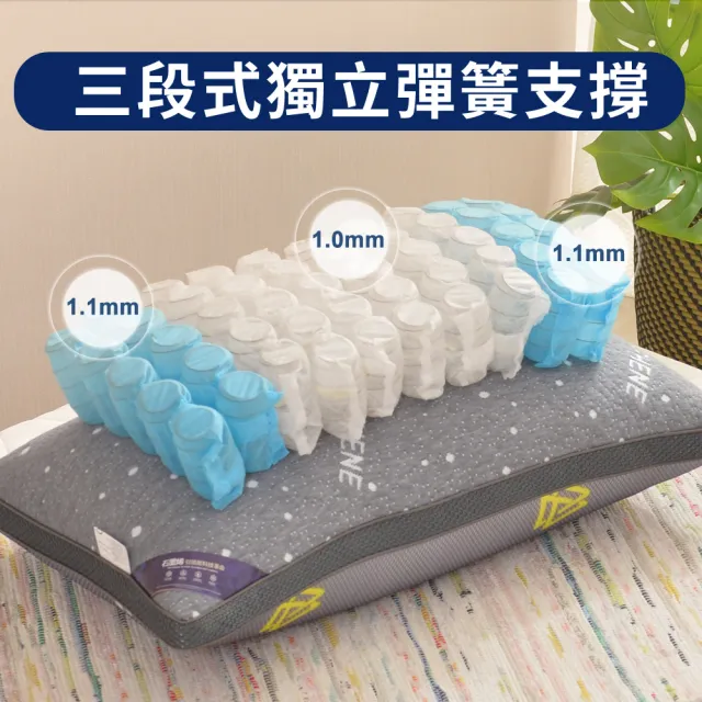 【LooCa】送防蹣枕頭套2入-石墨烯醒腦枕頭2入(抗菌+乳膠+三段式獨立筒枕)