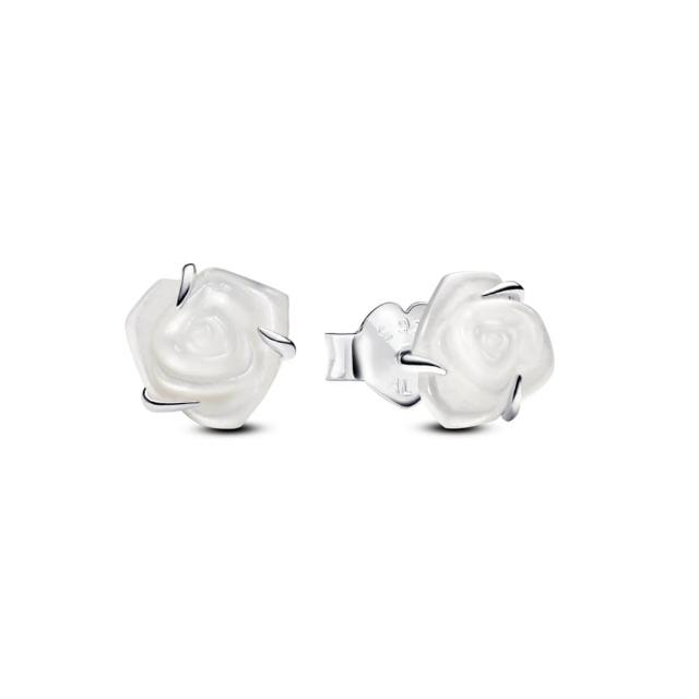 【Pandora 官方直營】白玫瑰綻放耳環-絕版品