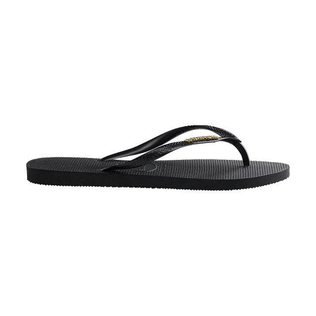 【havaianas 哈瓦仕】拖鞋 女鞋 夾腳拖 金屬LOGO Slim Metallic Logo 黑/金 4119875-1924W