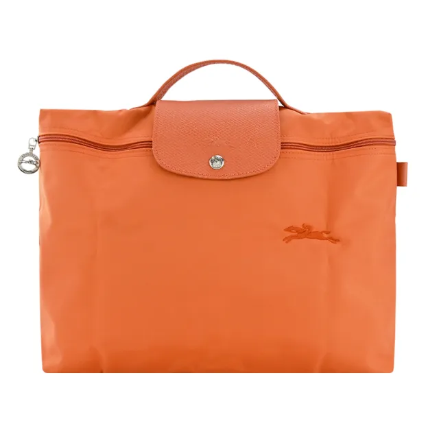 【LONGCHAMP】LE PLIAGE GREEN系列刺繡再生尼龍摺疊公事包(多色選)