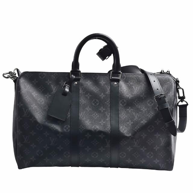 【Louis Vuitton 路易威登】M40569 KEEPALL BANDOULI☆RE 45系列Eclipse帆布拉鍊手提/斜背旅行袋(黑色)
